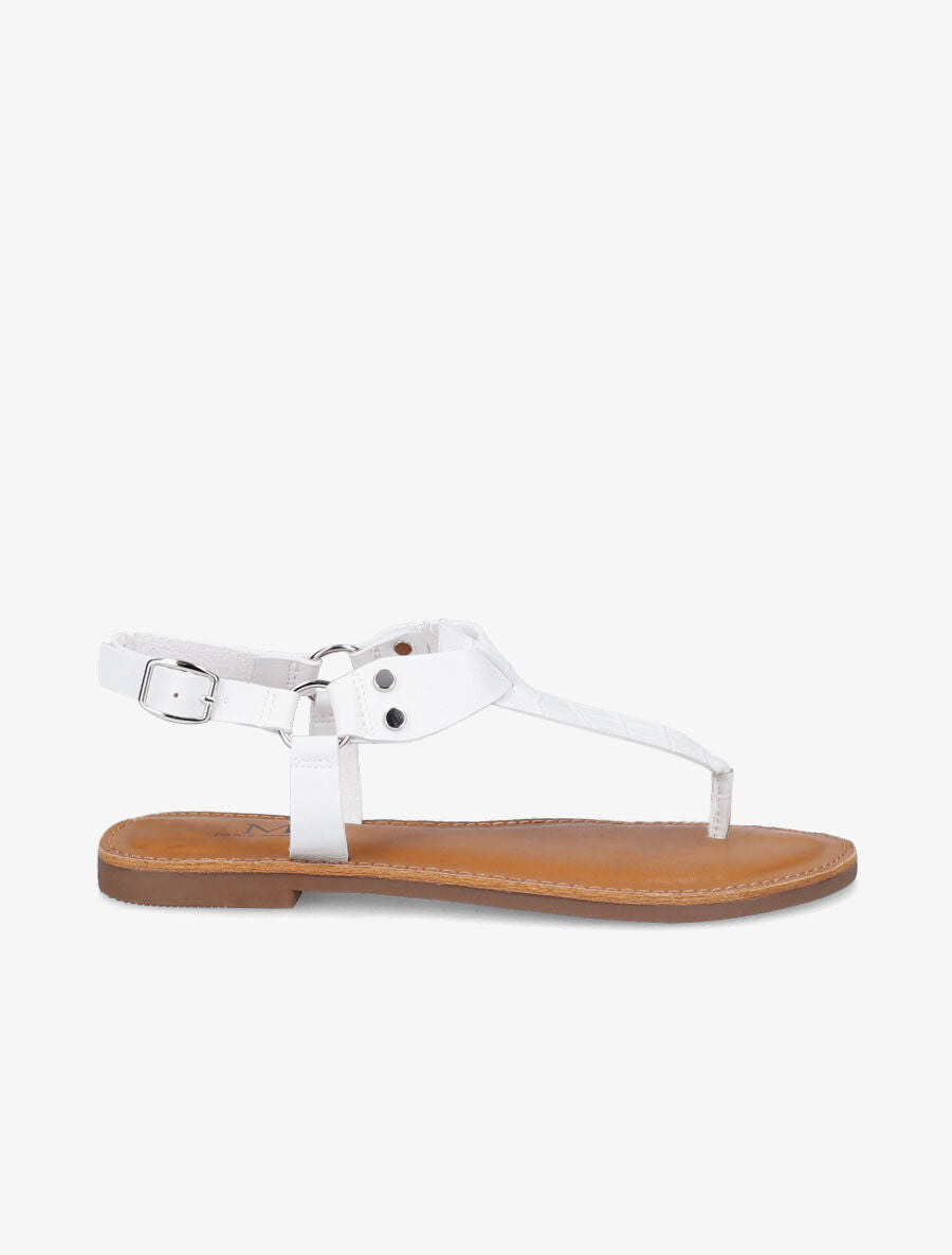 Nu pieds à bride en T effet croco - Blanc - 2