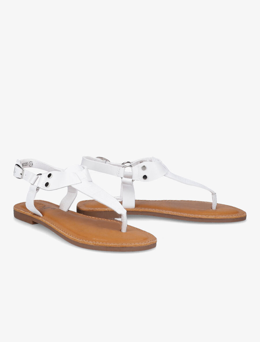 Nu pieds à bride en T effet croco - Blanc - 4
