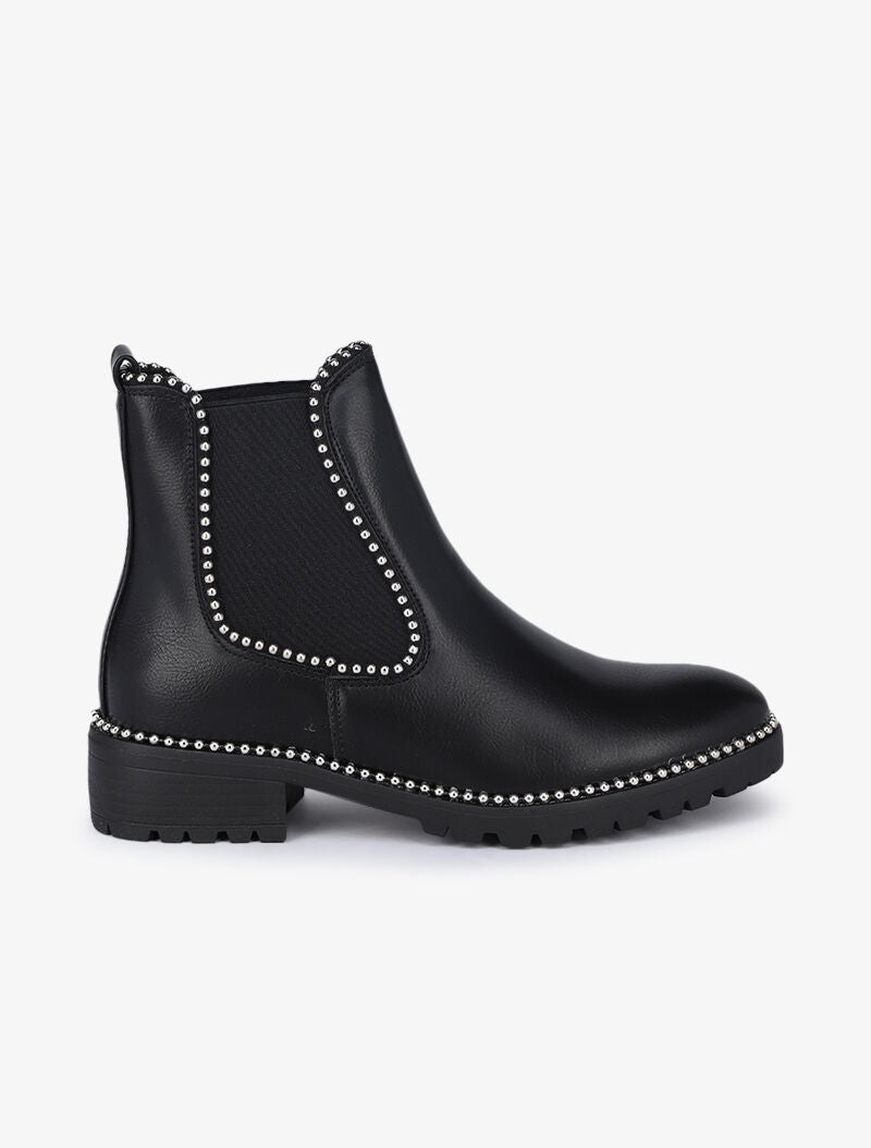 Boots à semelles crantées et détail billes - Noir/argent - 5