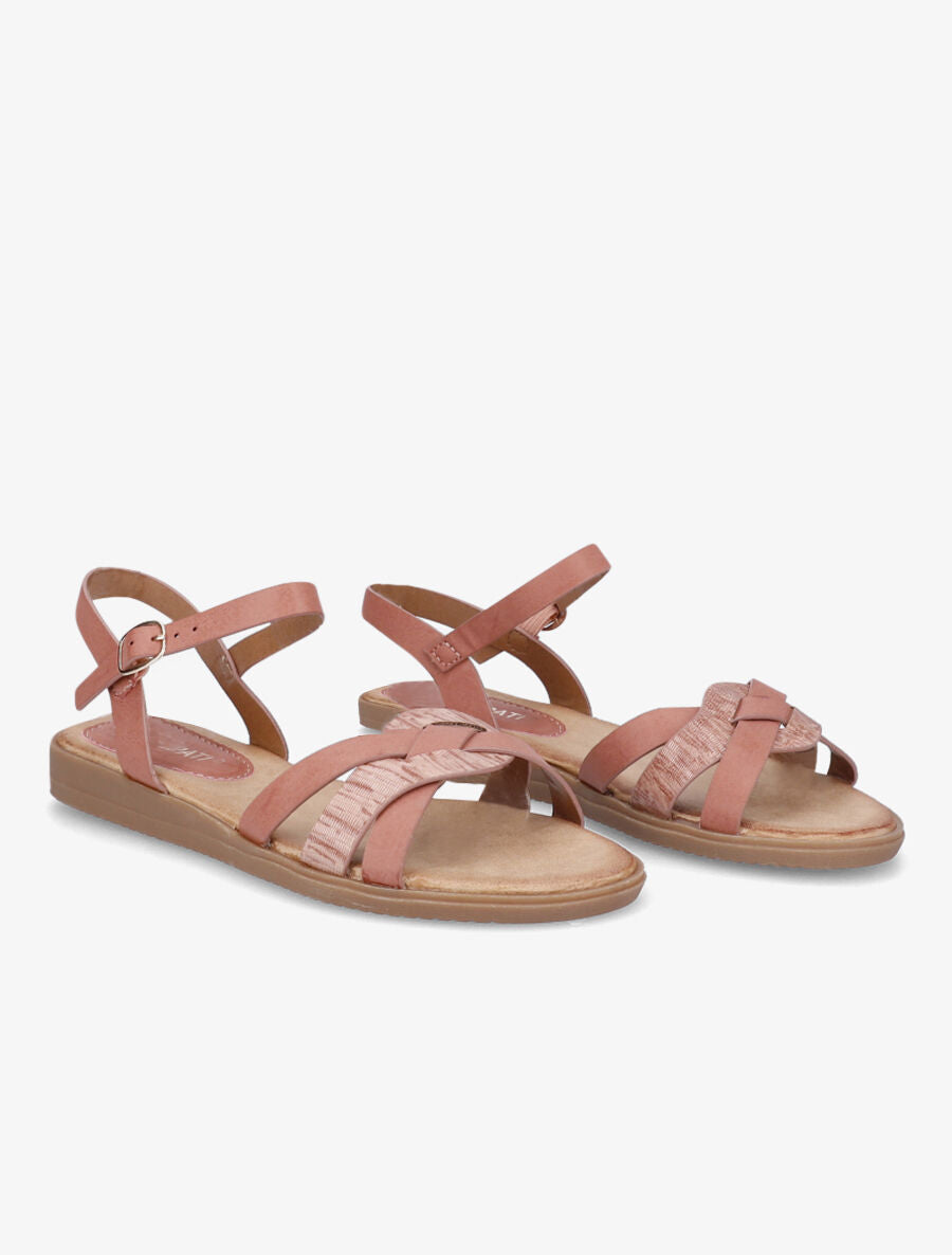Sandales à brides bi-matière entrelacées - Rose - 4
