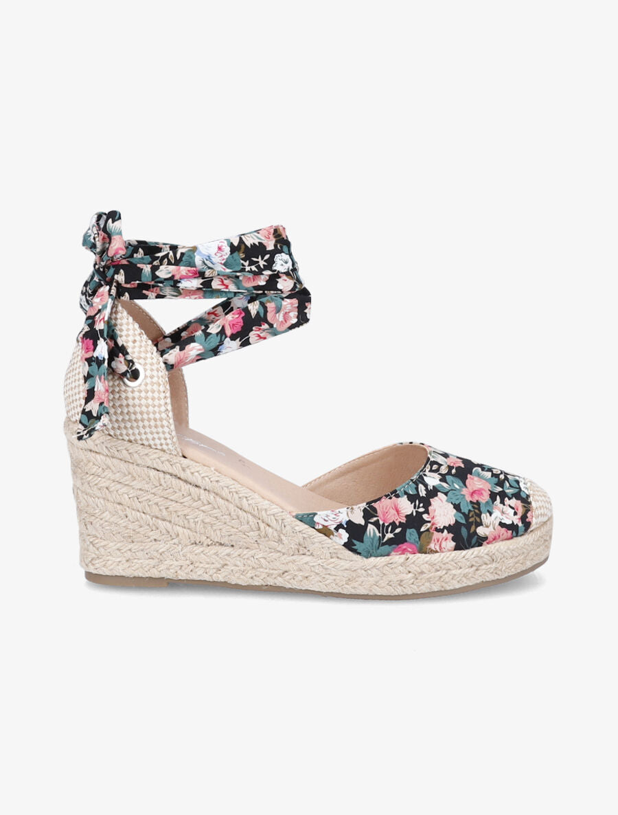 Espadrilles compensées imprimé fleuri - Noir - 5
