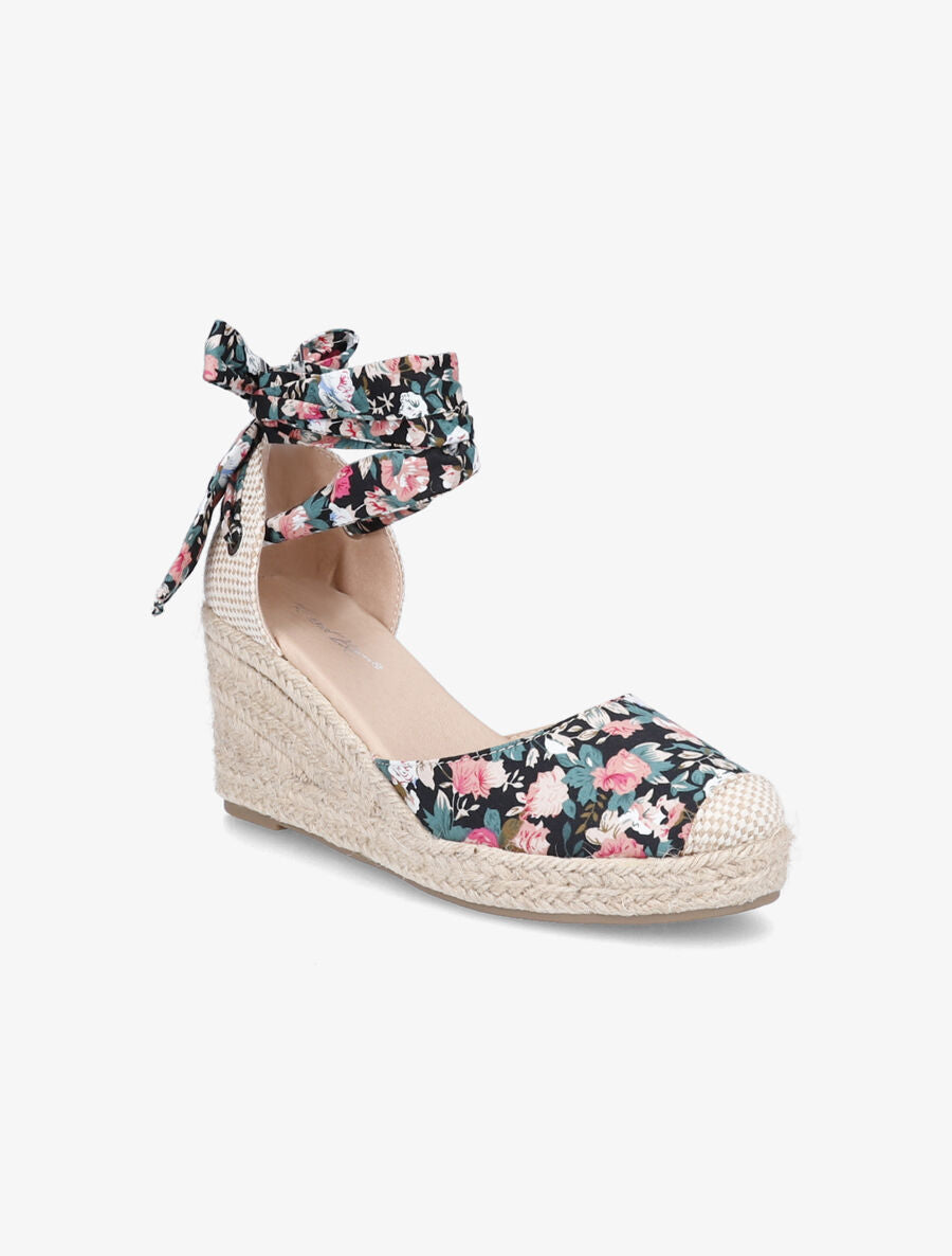 Espadrilles compensées imprimé fleuri - Noir - 2