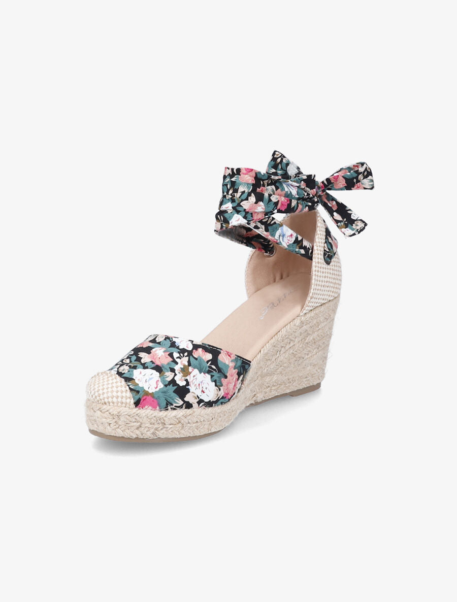 Espadrilles compensées imprimé fleuri - Noir - 3