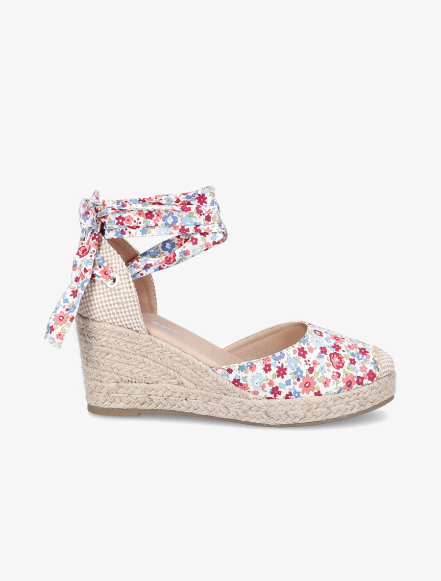 Espadrilles compensées imprimé fleuri - Rose - 5
