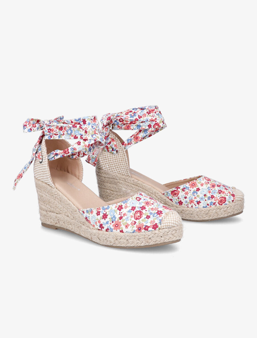 Espadrilles compensées imprimé fleuri - Rose - 4