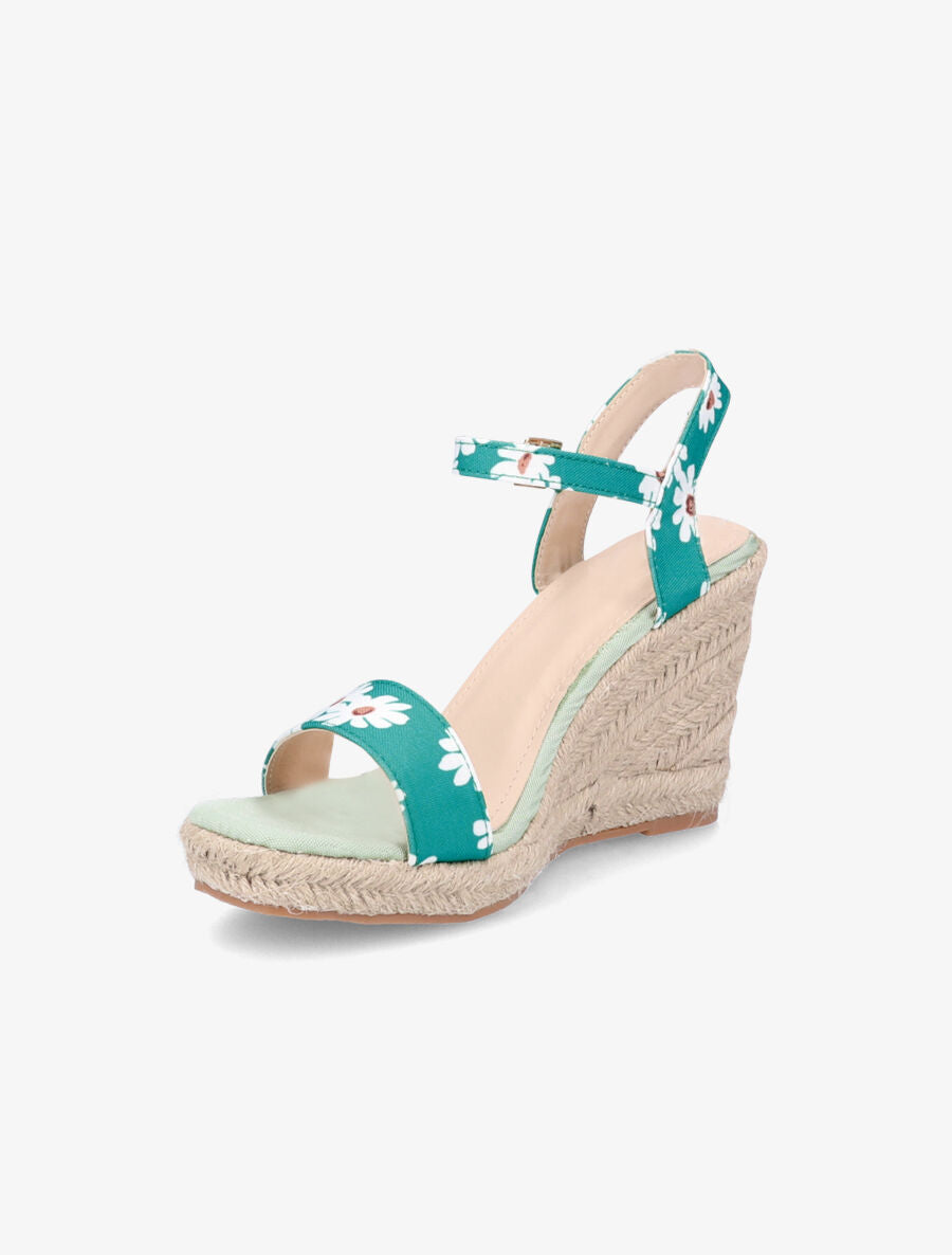 Sandales compensées imprimé pâquerettes - Vert - 3
