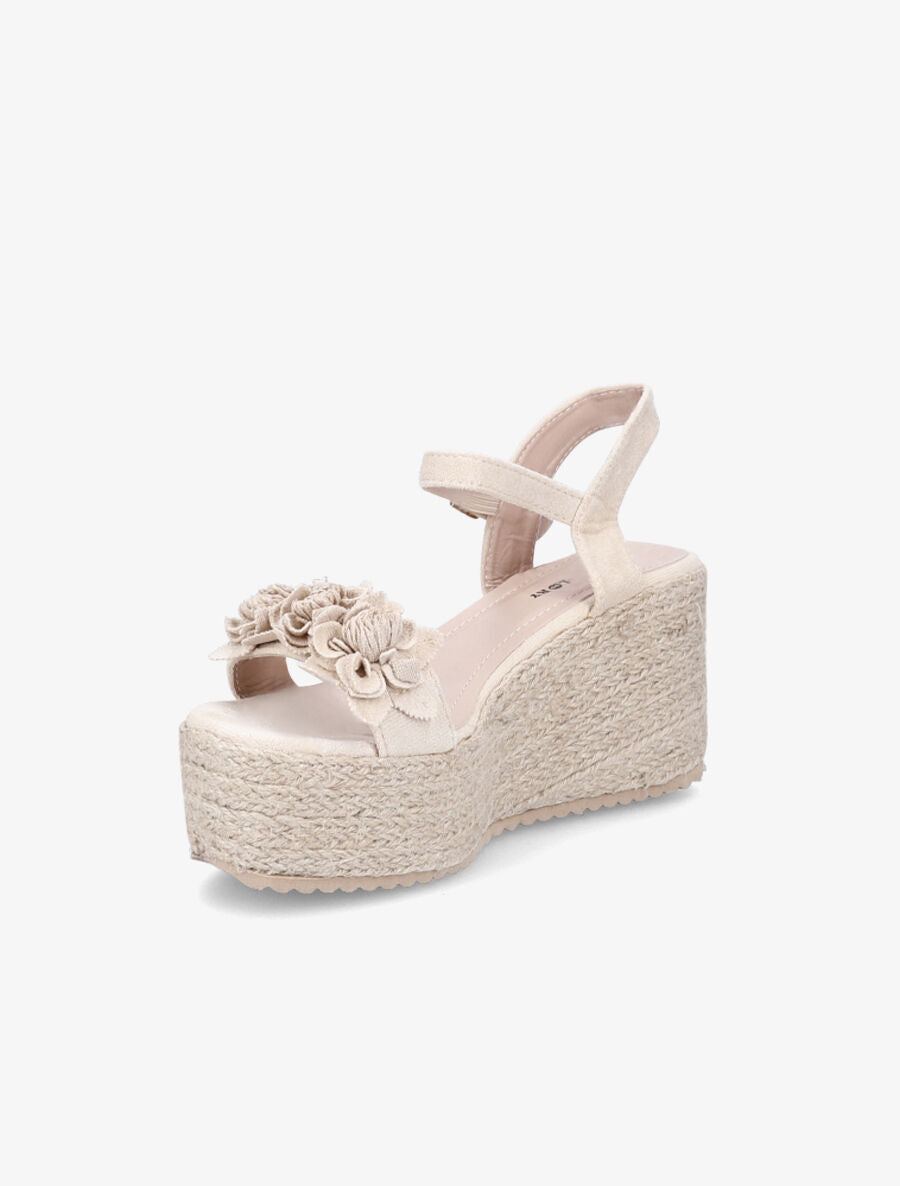 Sandales en suédine à ganses ornées de fleurs - Beige - 3