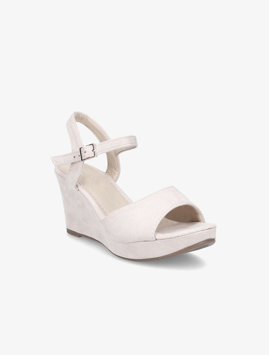 Sandales compensées en suédine - Beige - 2
