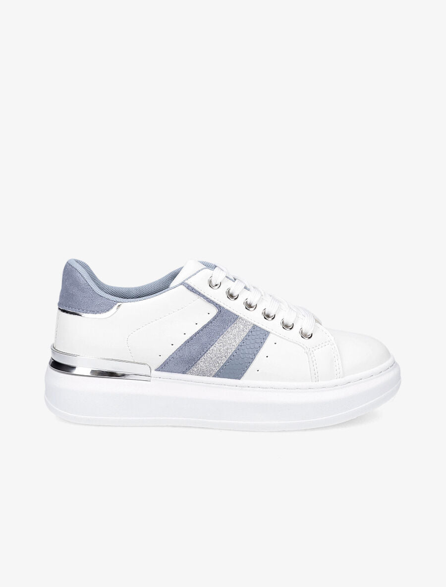 Sneakers à contrefort en suédine et à détail métallique - Bleu ciel - 5