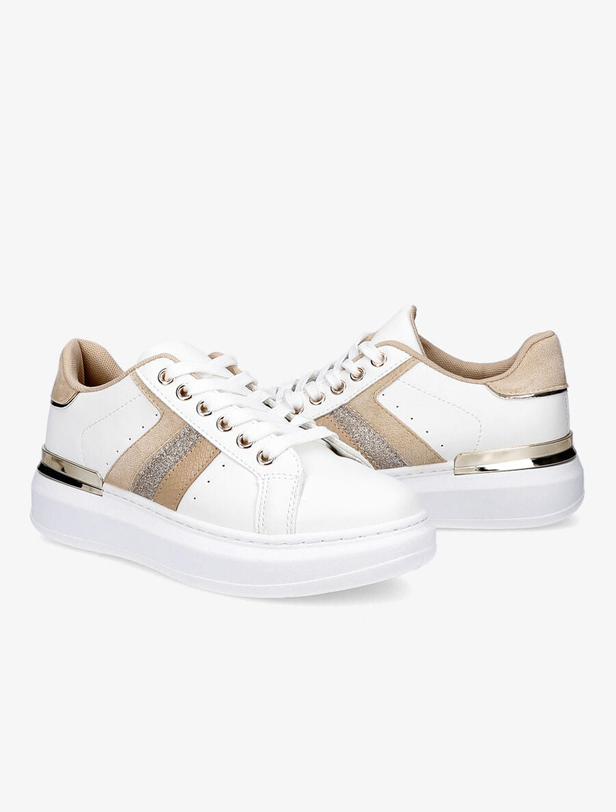 Sneakers à contrefort en suédine et à détail métallique - Or - 4