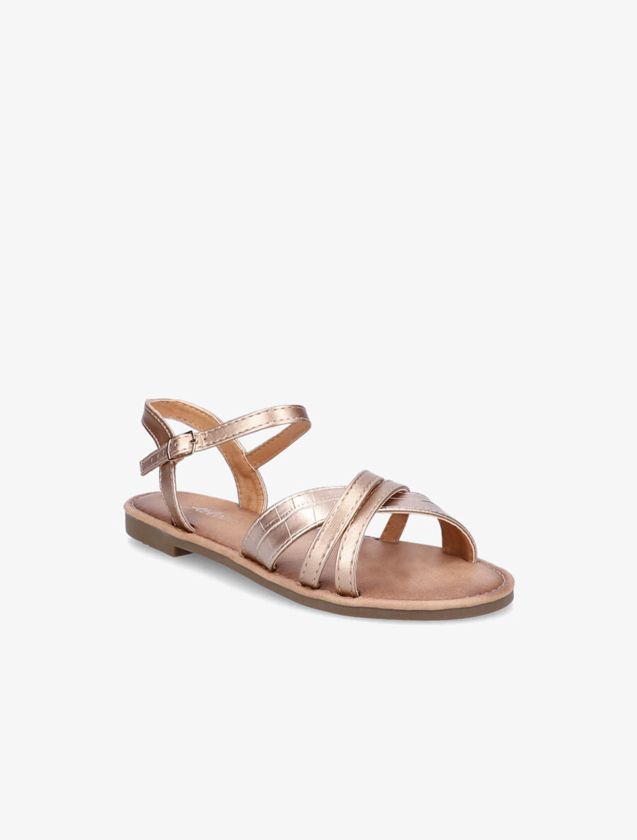 Nu-pieds croisés et irisés effet croco - Rose gold - 5