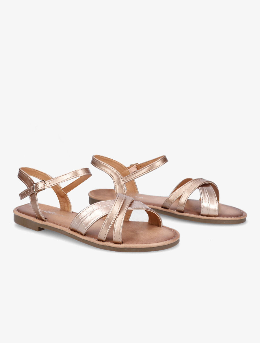Nu-pieds croisés et irisés effet croco - Rose gold - 4