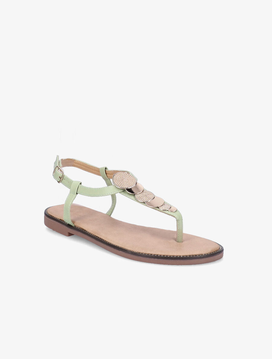 Nu-pieds à médailles métalliques - Vert amande - 5