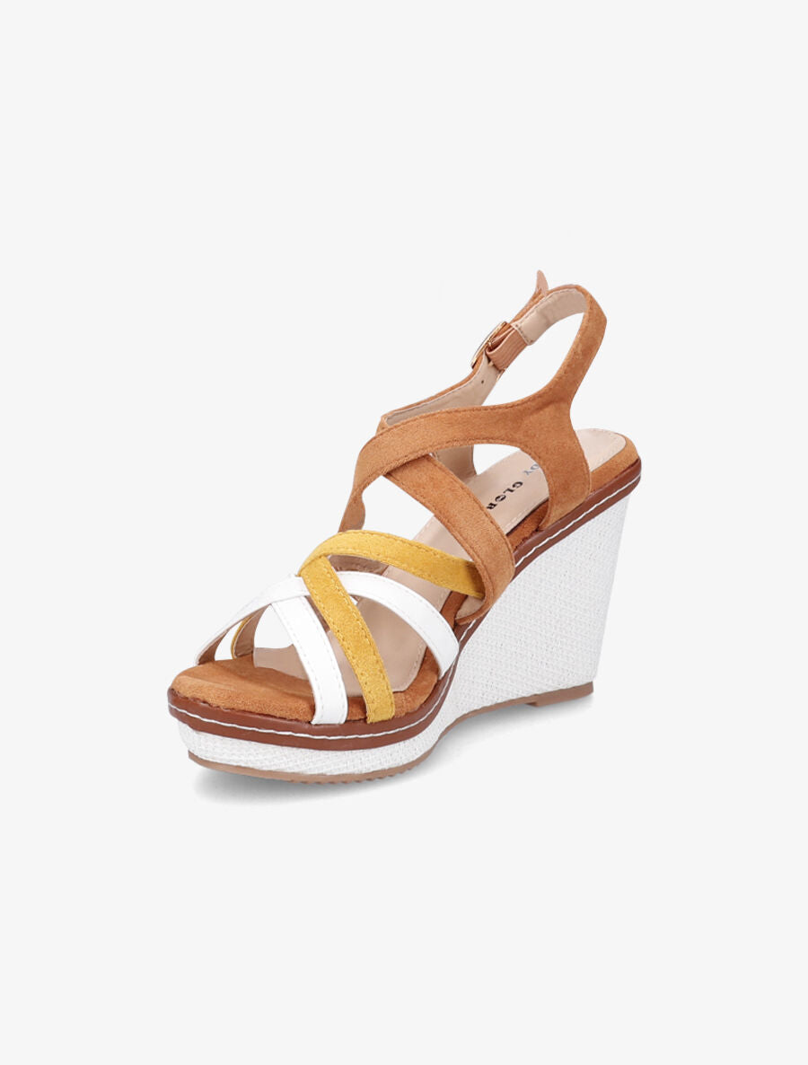 Sandales compensées à brides entrelacées - Camel - 4