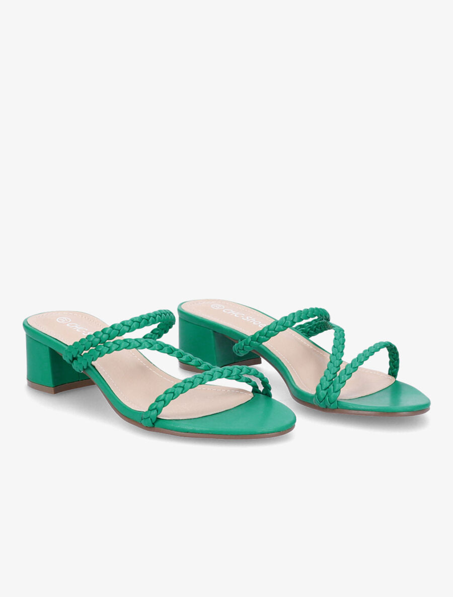 Mules à brides tressées - Vert - 4