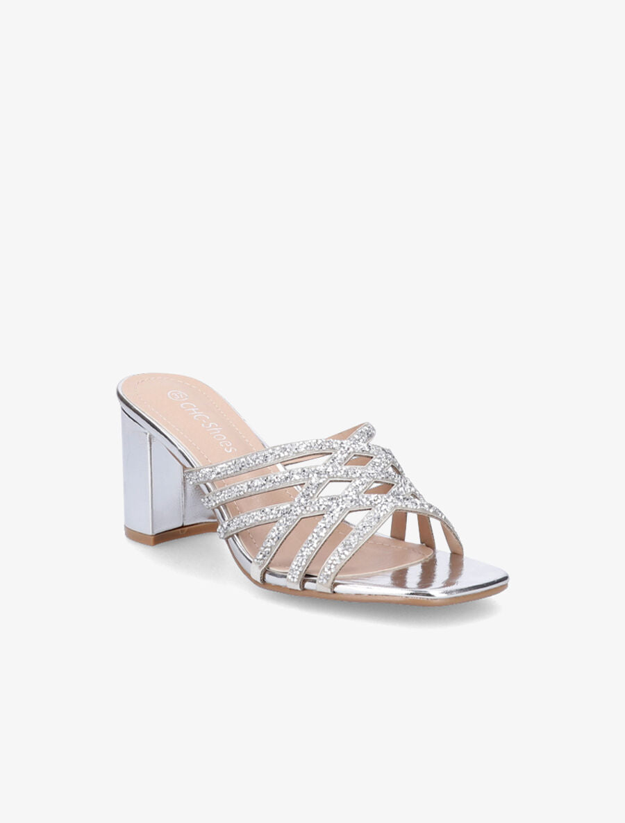 Mules à brides croisées et strassées - Argent - 2