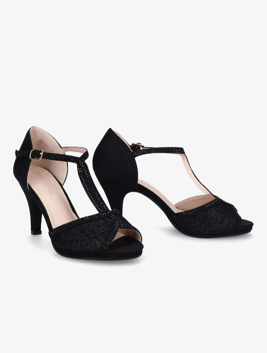 Sandales à ganses et brides strassées - Noir - 5