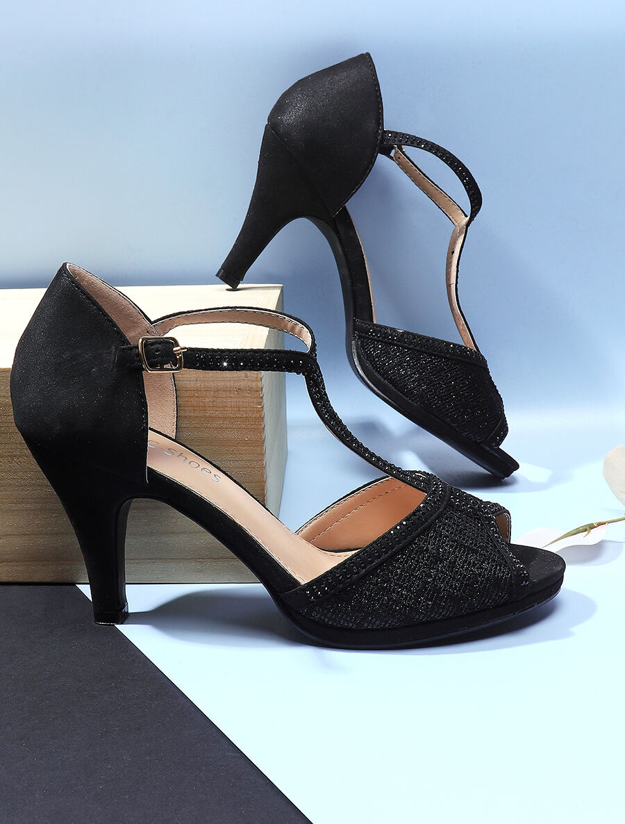 Sandales à ganses et brides strassées - Noir - 1