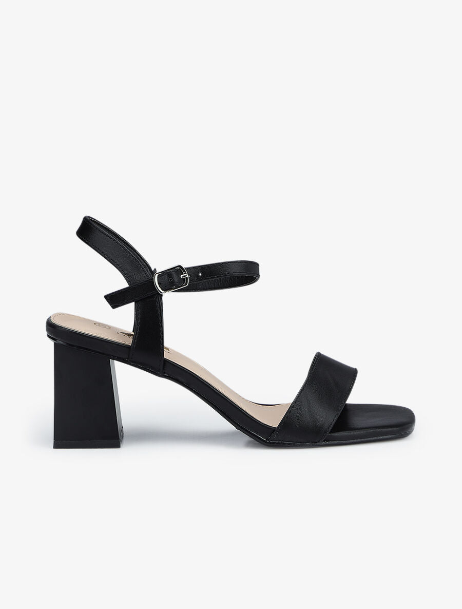 Sandales unies à talon carré - Noir - 1