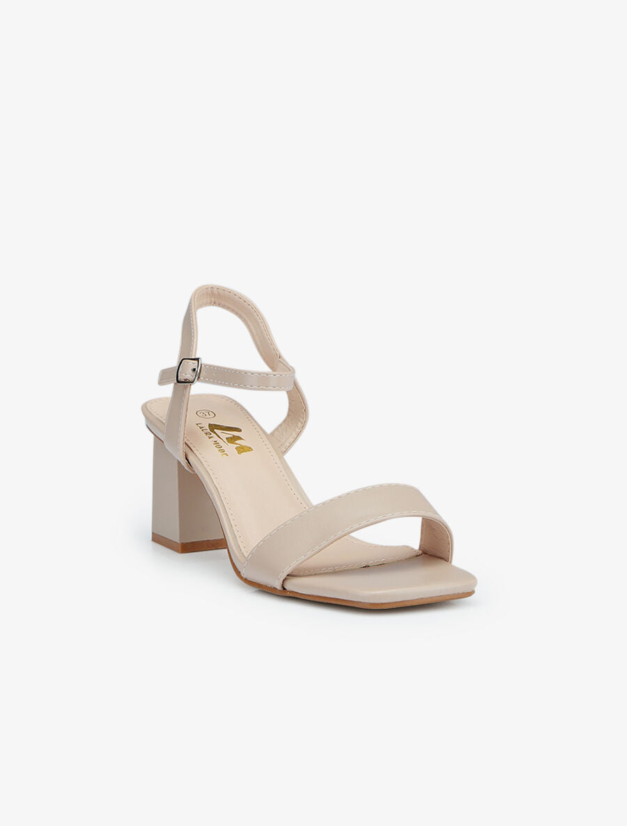 Sandales unies à talon carré - Beige - 2
