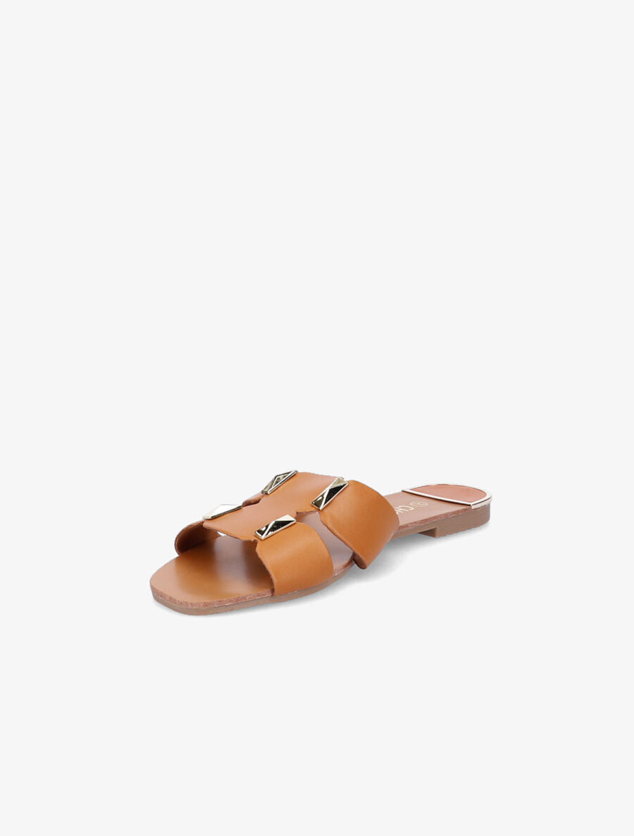 Claquettes à empiècement doré - Camel - 3