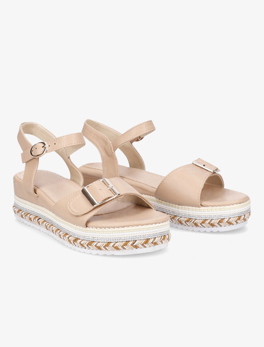 Sandales à talon compensé tressé - Beige - 4