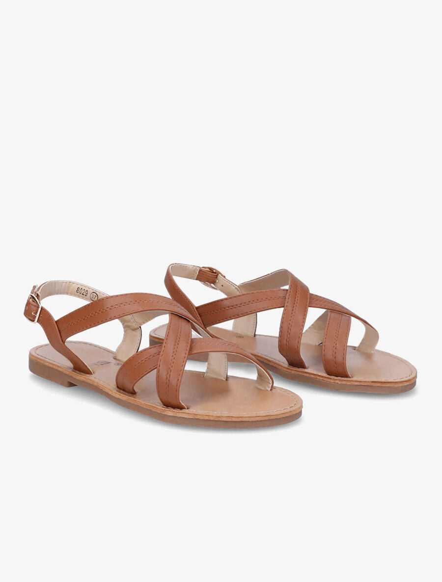 Nu-pieds croisés en simili - Camel - 1