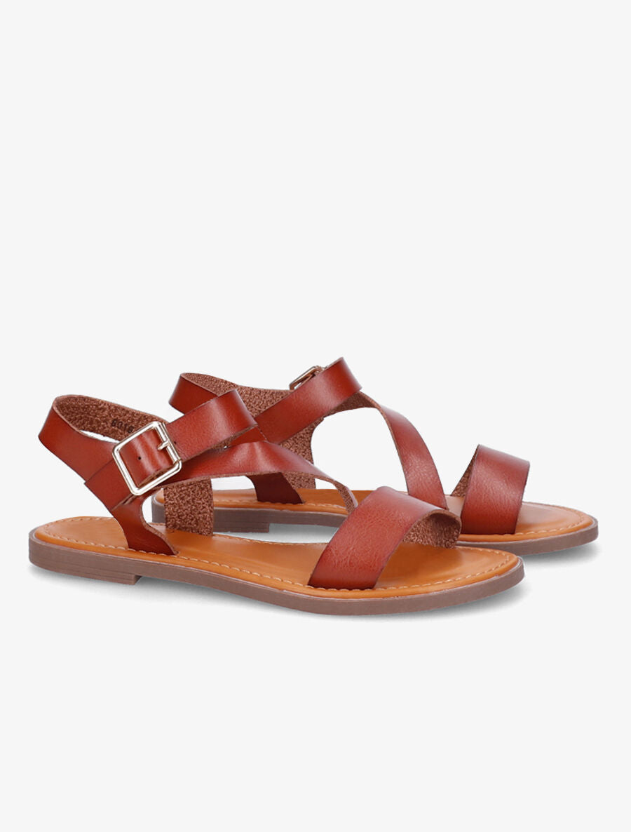 Nu-pieds à bride en biais - Camel - 5