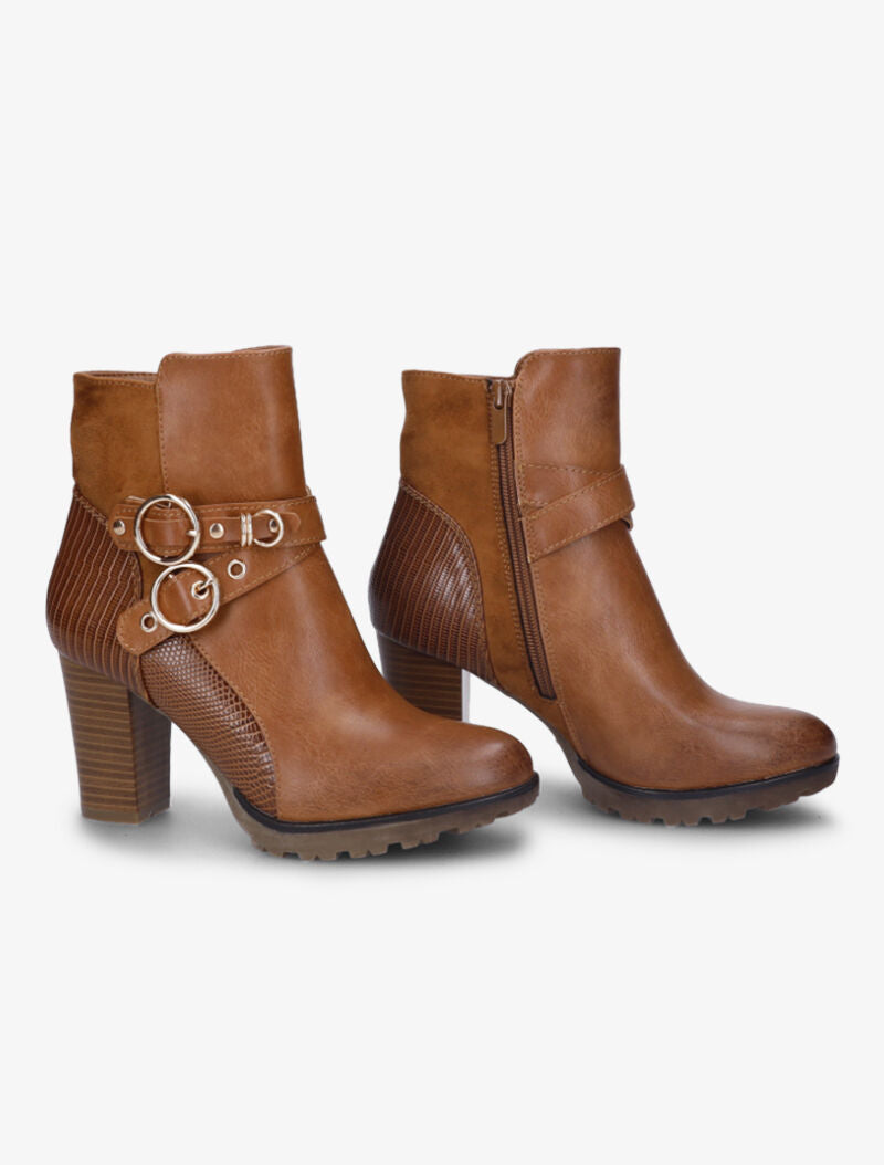 Bottines montantes à contrefort bi-matière et sangles - Camel - 5