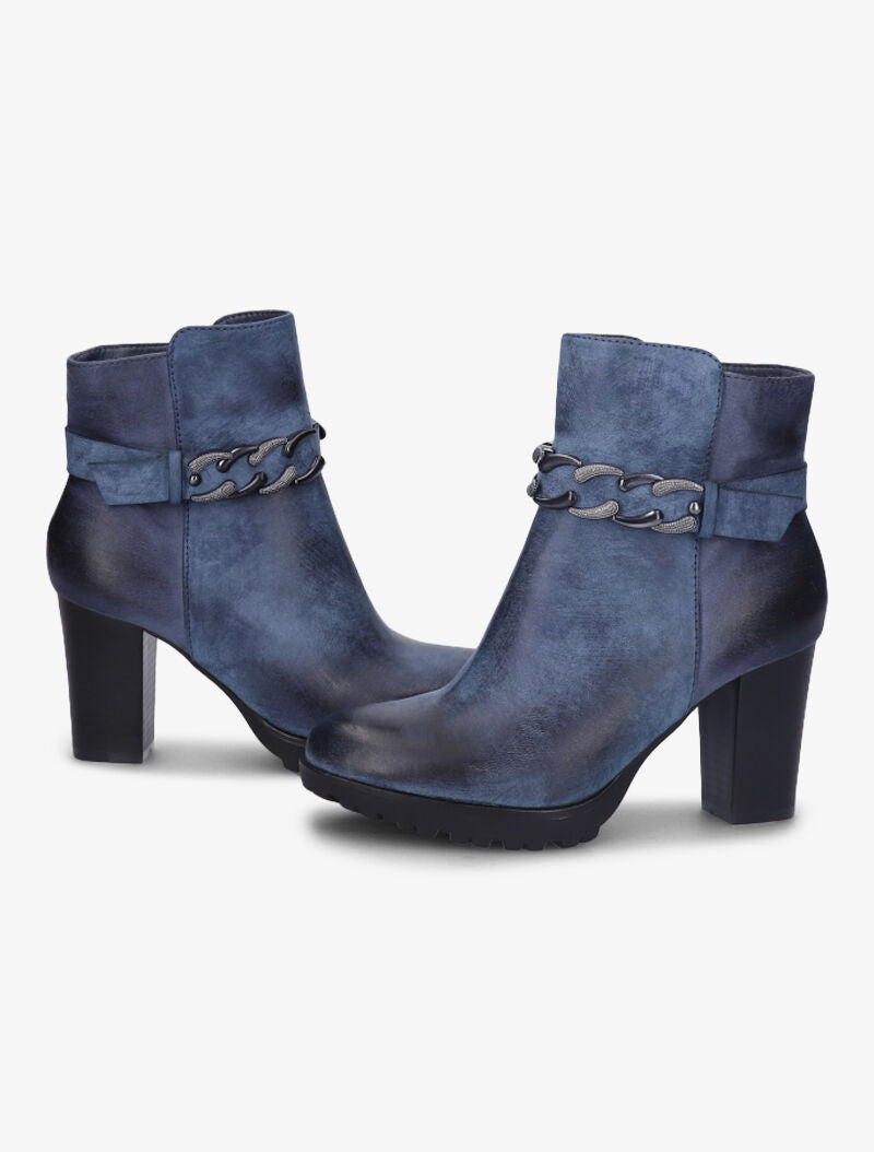 Bottines fourrées bi-matière à sangle à détail chaîne - Bleu - 4