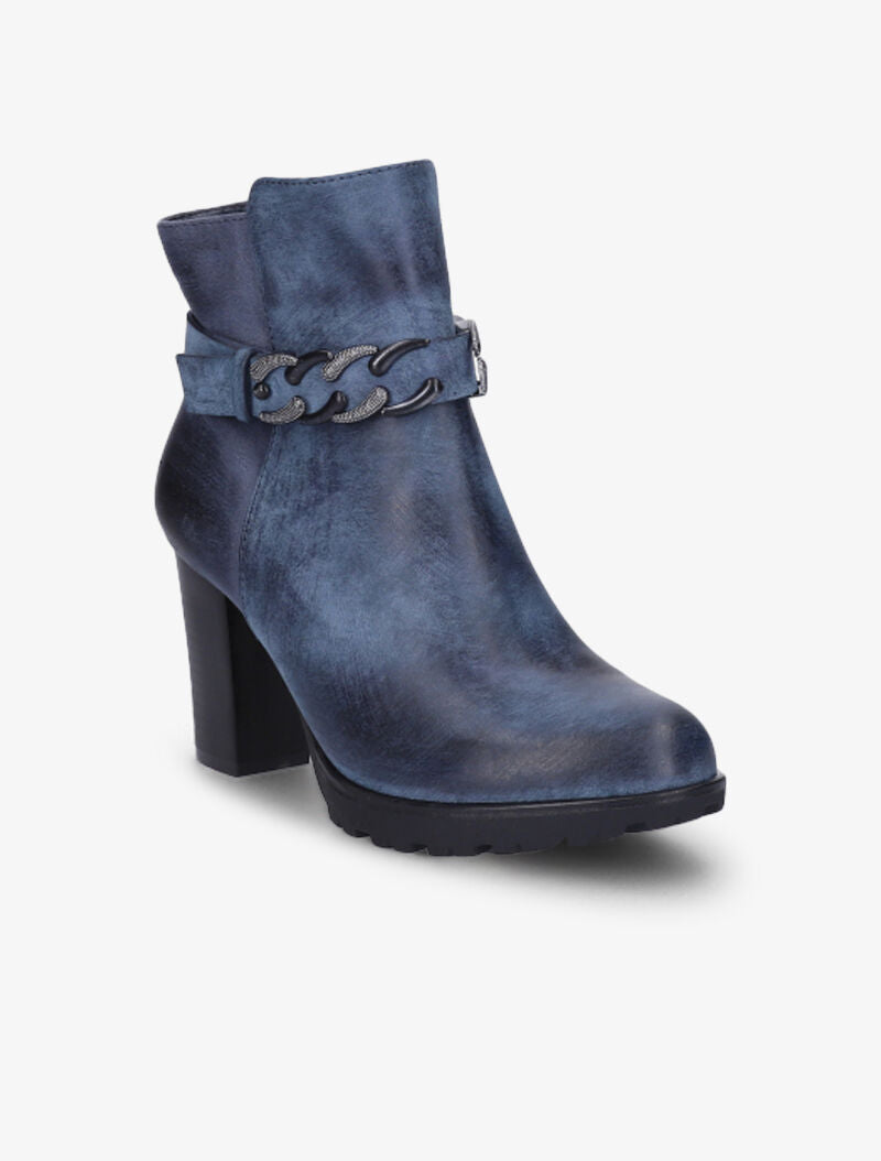 Bottines fourrées bi-matière à sangle à détail chaîne - Bleu - 2