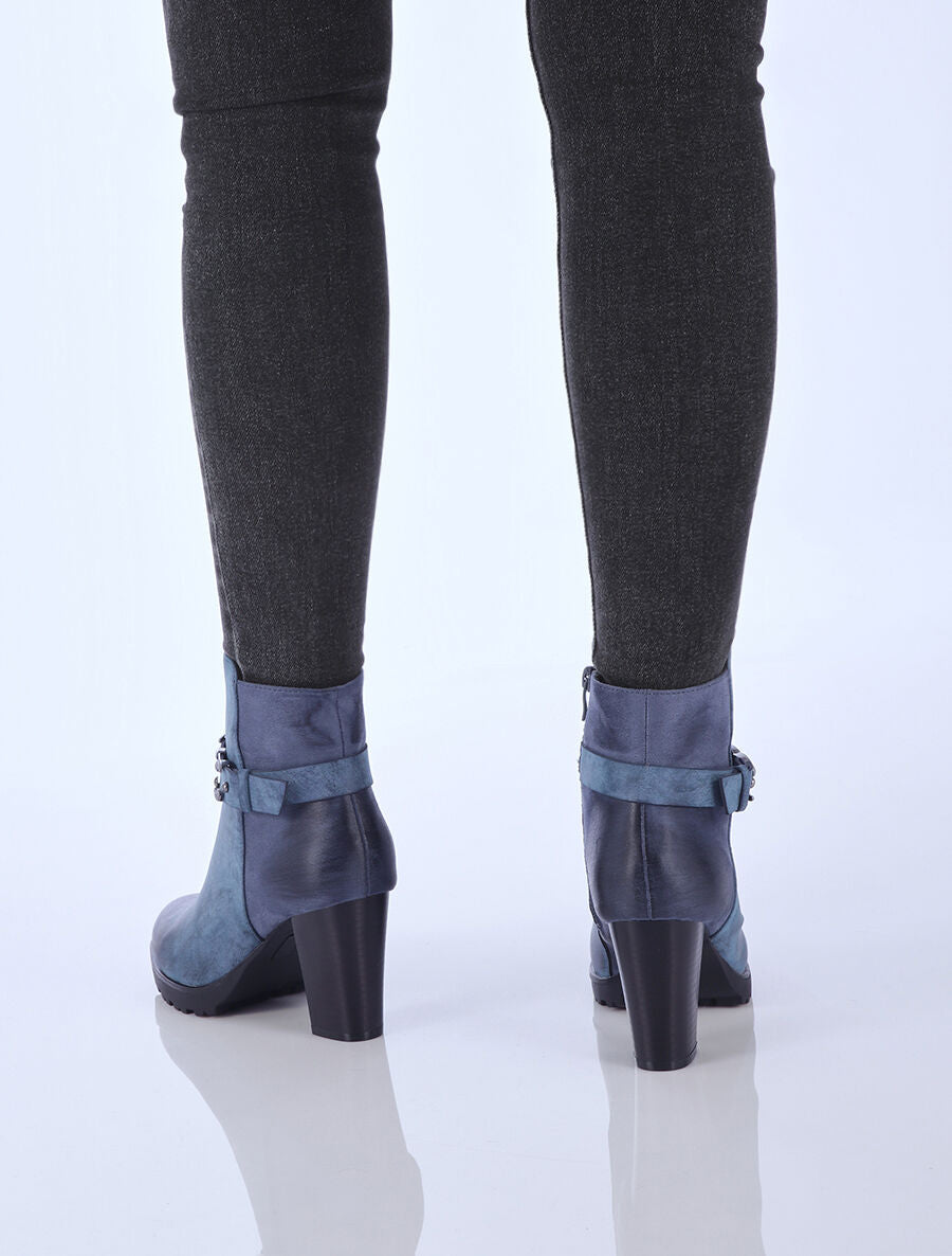Bottines fourrées bi-matière à sangle à détail chaîne - Bleu - 6