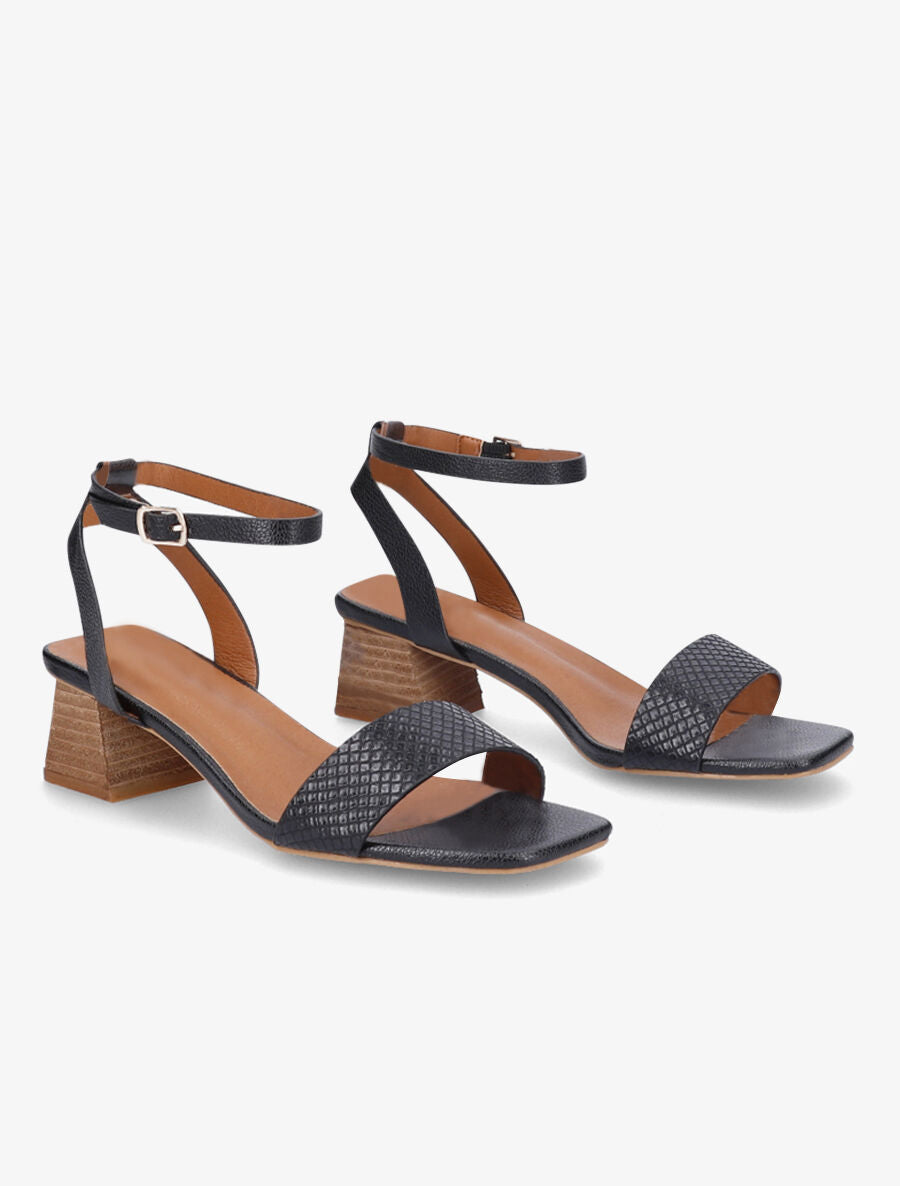 Sandales à ganse effet croco - Noir - 4