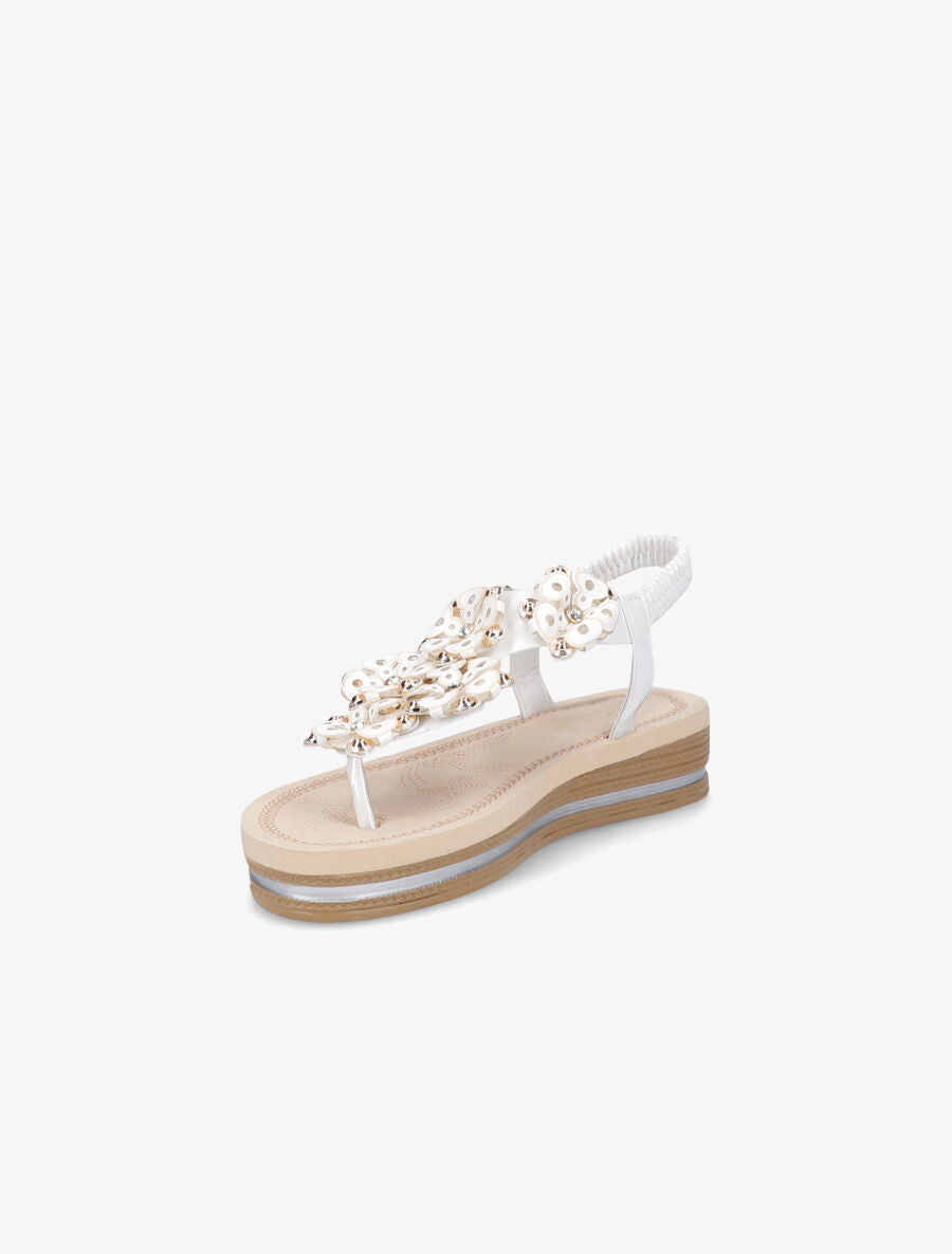 Nu-pieds à fleurs ornées de strass - Blanc - 3