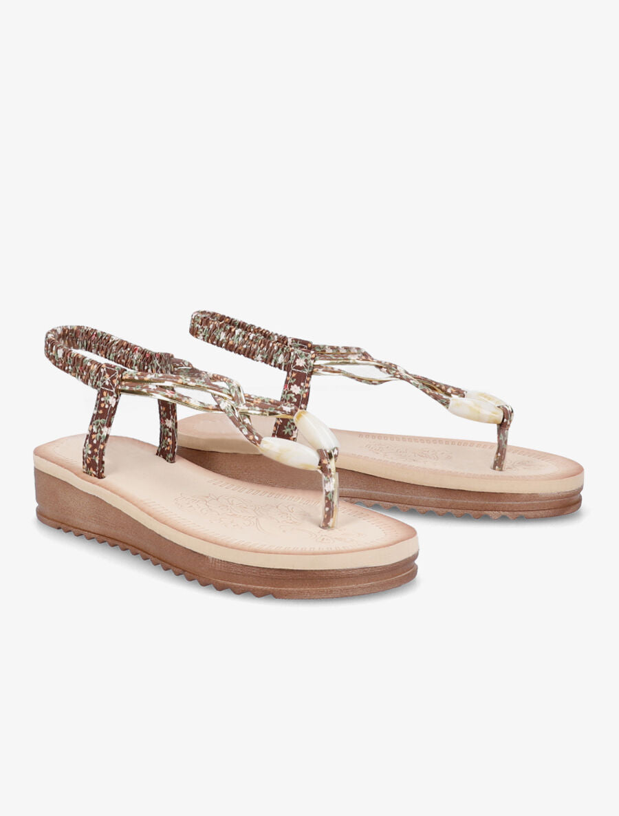 Nu-pieds imprimés à empiècement perle effet ivoire - Marron - 4