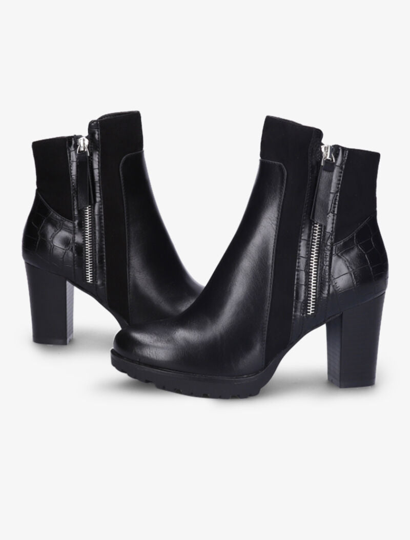Bottines montantes à contrefort effet croco - Noir - 1