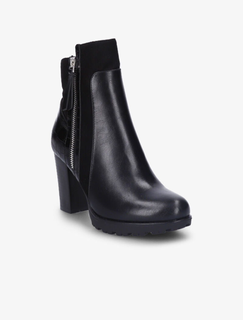 Bottines montantes à contrefort effet croco - Noir - 3