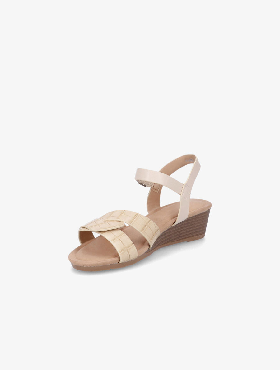Sandales compensées effet croco - Beige - 3