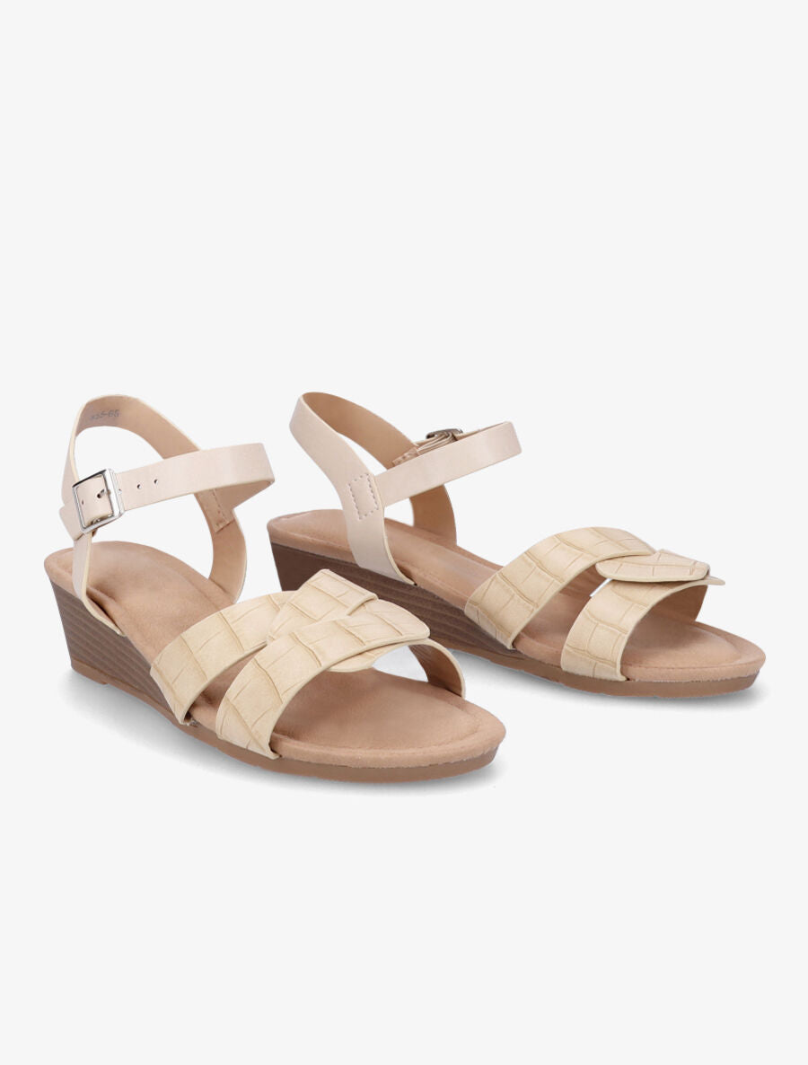 Sandales compensées effet croco - Beige - 4