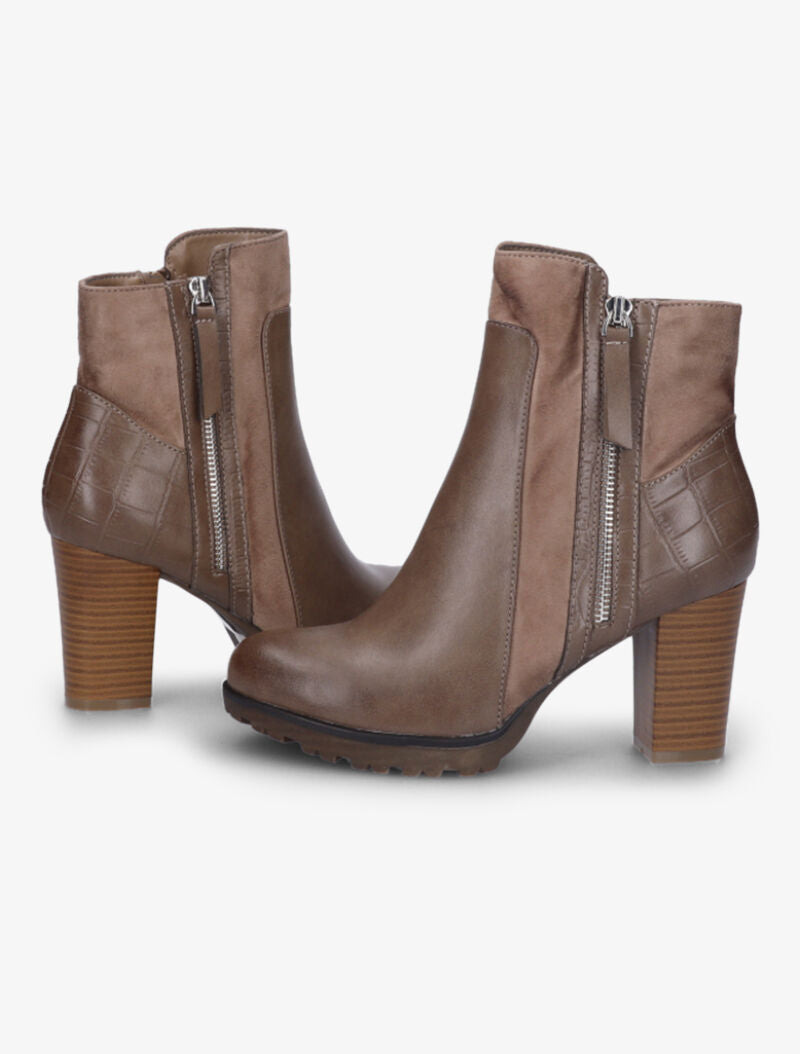 Bottines montantes à contrefort effet croco - Taupe - 3