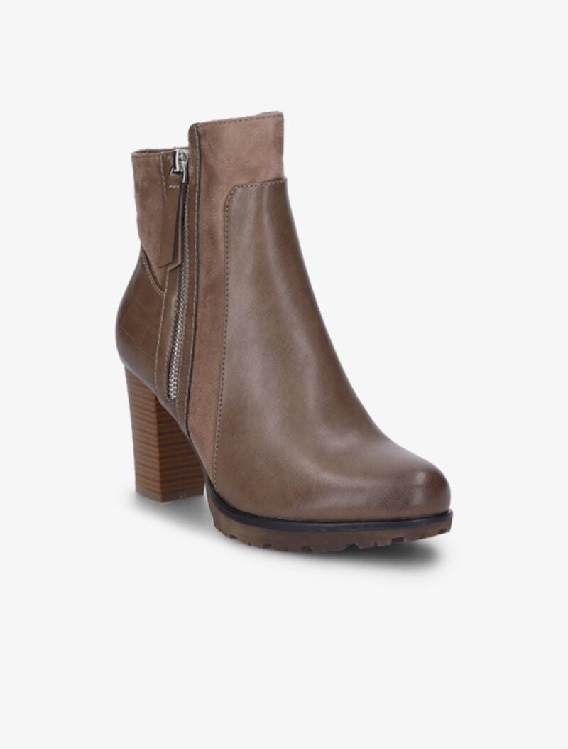 Bottines montantes à contrefort effet croco - Taupe - 2