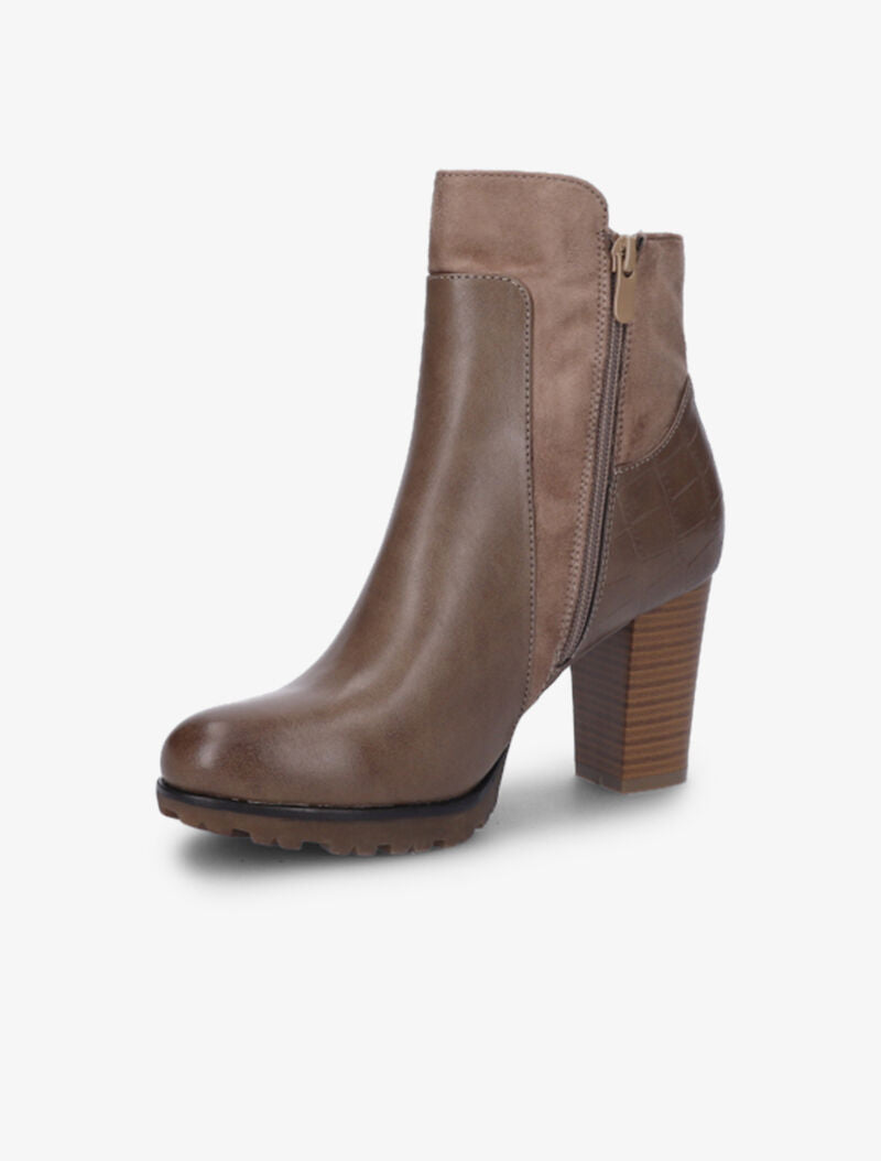Bottines montantes à contrefort effet croco - Taupe - 4
