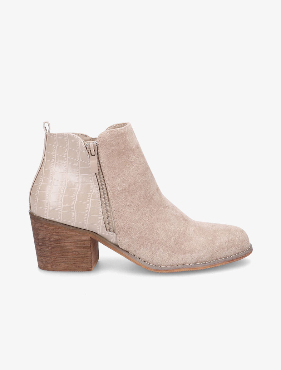 Bottines bi-matière - Beige - 1