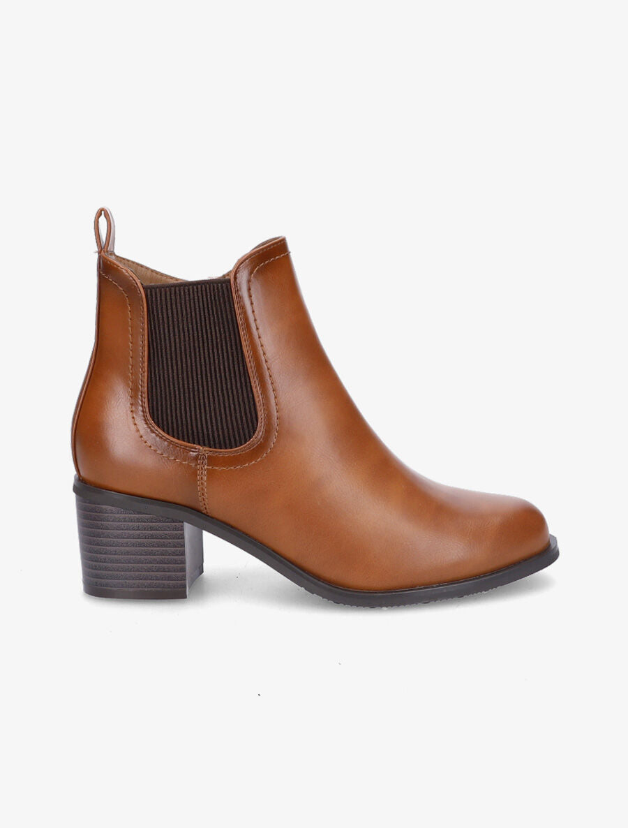Bottines en simili et côté élastiqué - Camel - 1