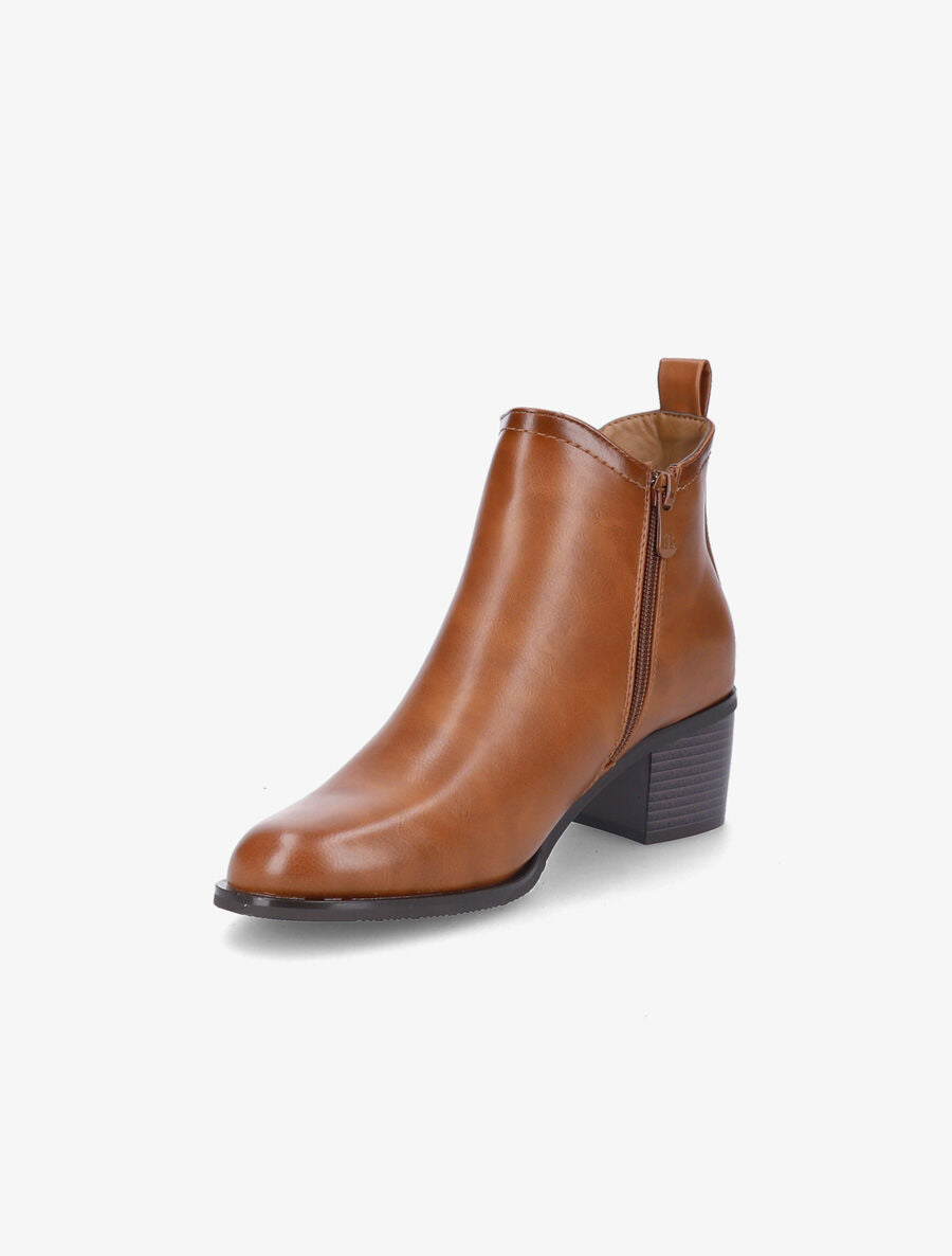 Bottines en simili et côté élastiqué - Camel - 3