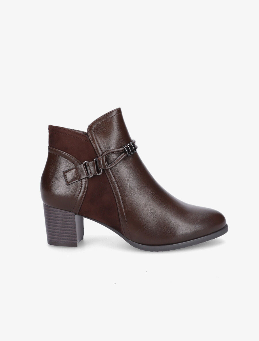 Bottines en simili et suédine à contrefort stylisé - Marron - 1