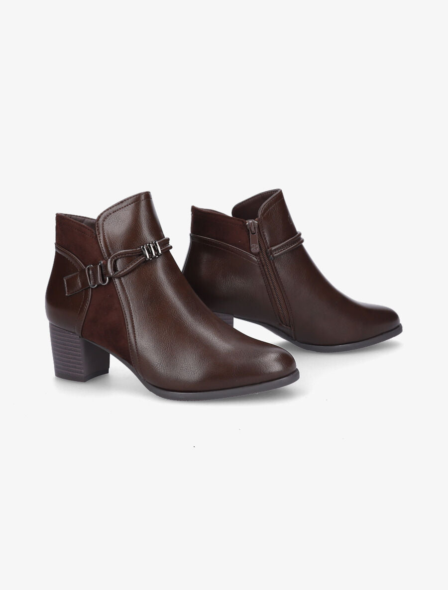 Bottines en simili et suédine à contrefort stylisé - Marron - 4
