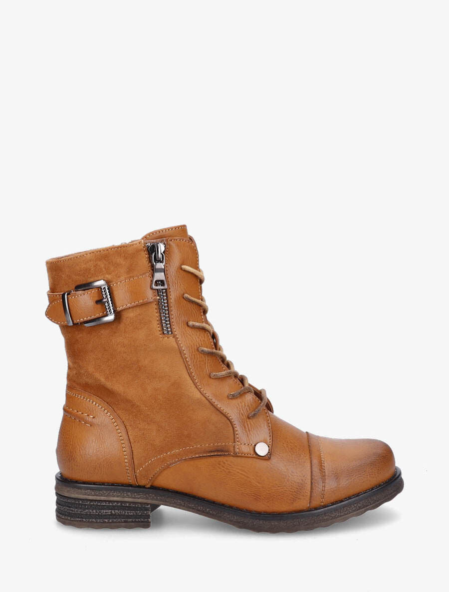 Bottines montantes bi-matière à sangle - Camel - 2