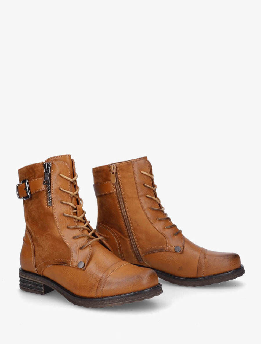 Bottines montantes bi-matière à sangle - Camel - 5