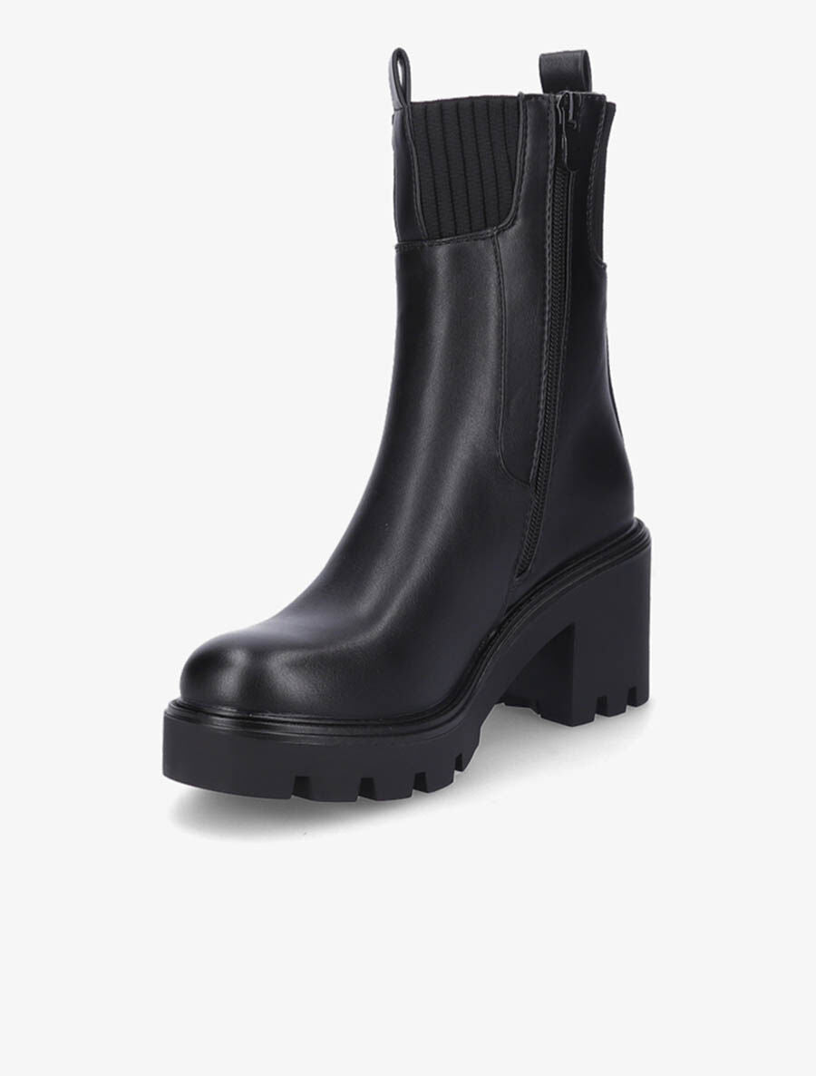 Bottines montantes à talon et ganse élastiquée côtelée - Noir - 3